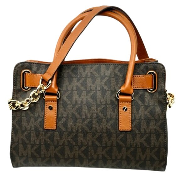 MICHAEL KORS~Hamilton~SIGNATURE LOGO SATCHEL BAG w/GOLD LOCK & KEY Like New - Picture 4 of 6